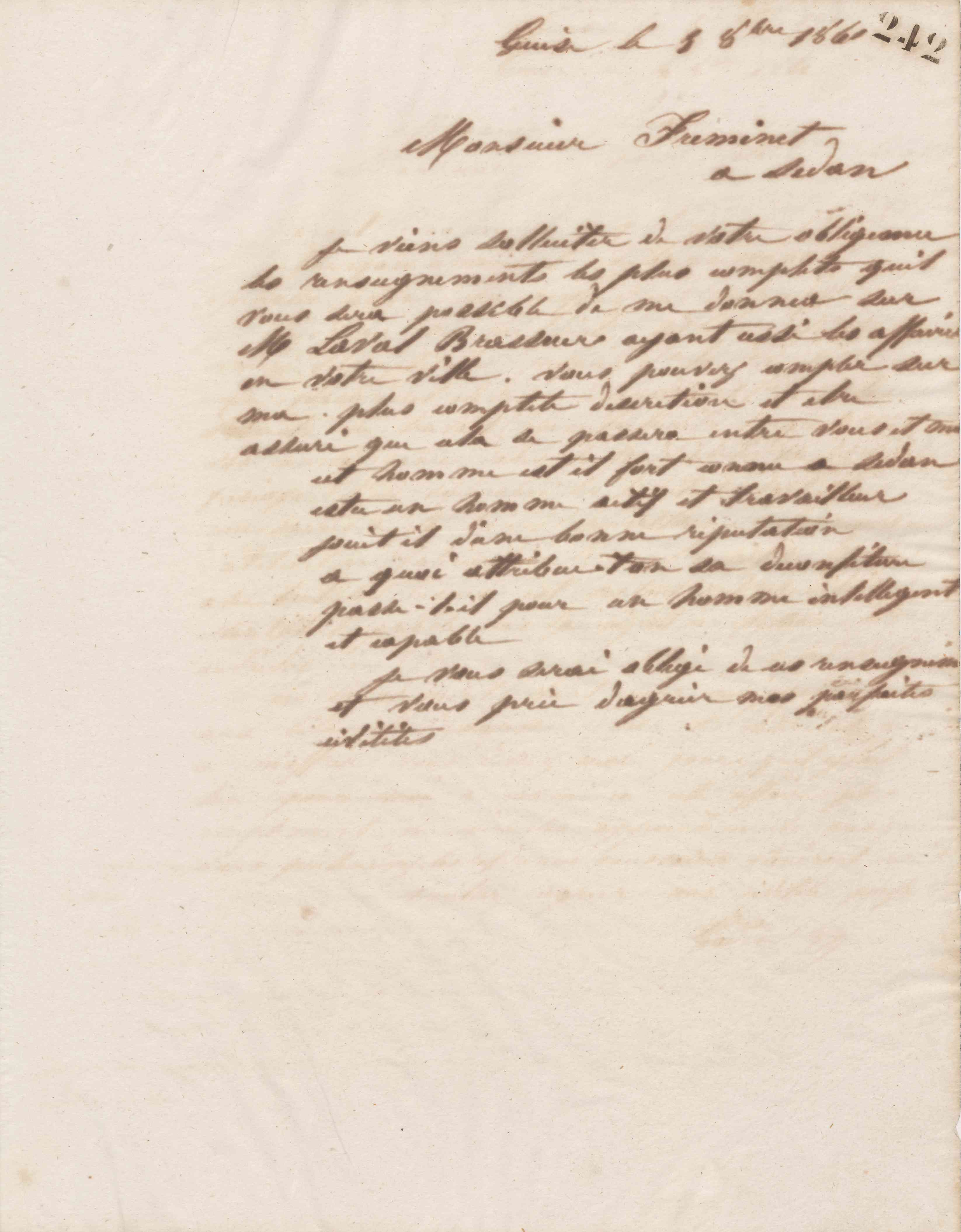 Jean-Baptiste André Godin à monsieur Fréminet, 5 octobre 1861 Jean-Baptiste André Godin à monsieur Fréminet, 5 octobre 1861