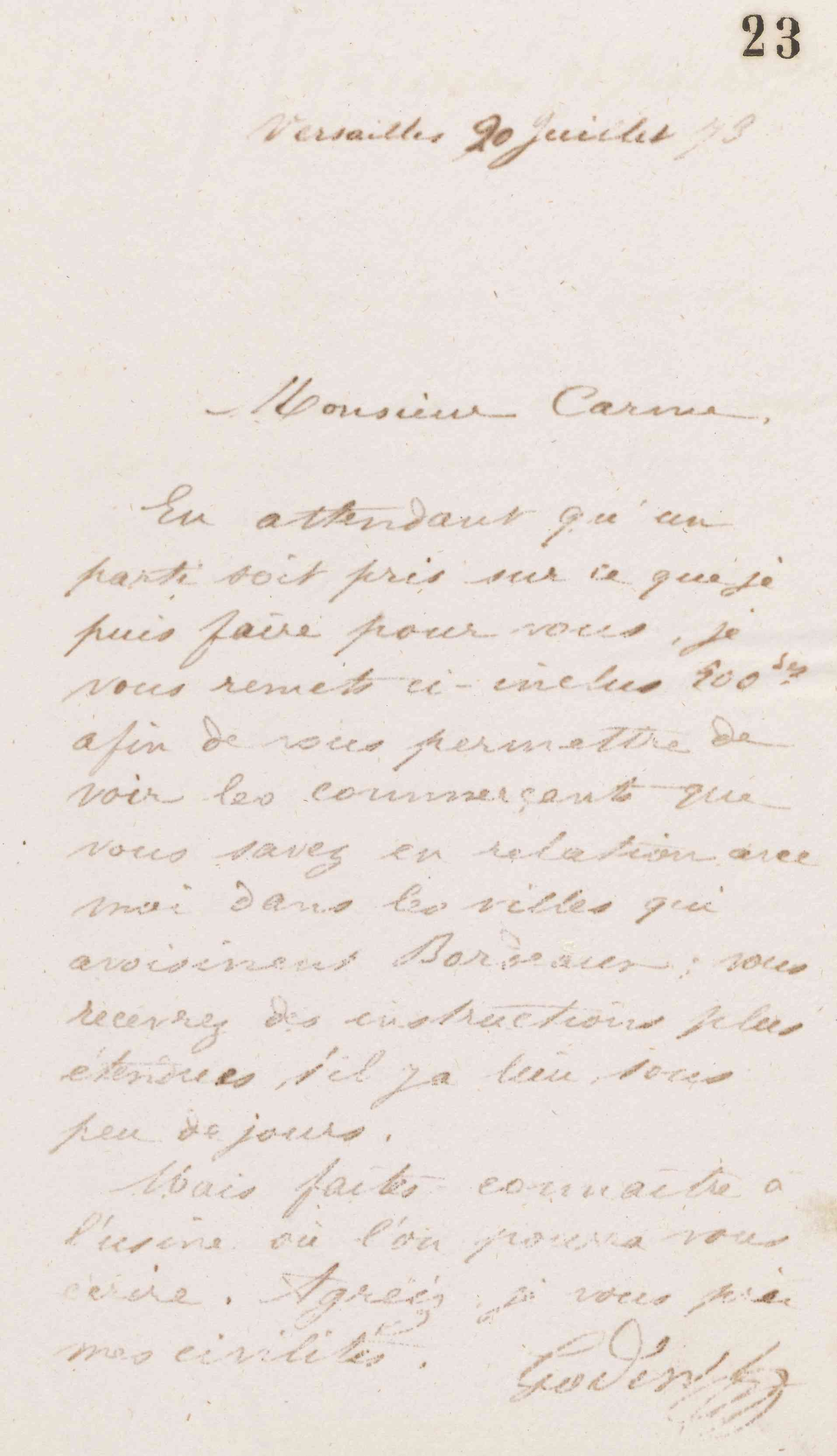 Jean-Baptiste André Godin à monsieur Ed. Carme, 20 juillet 1873