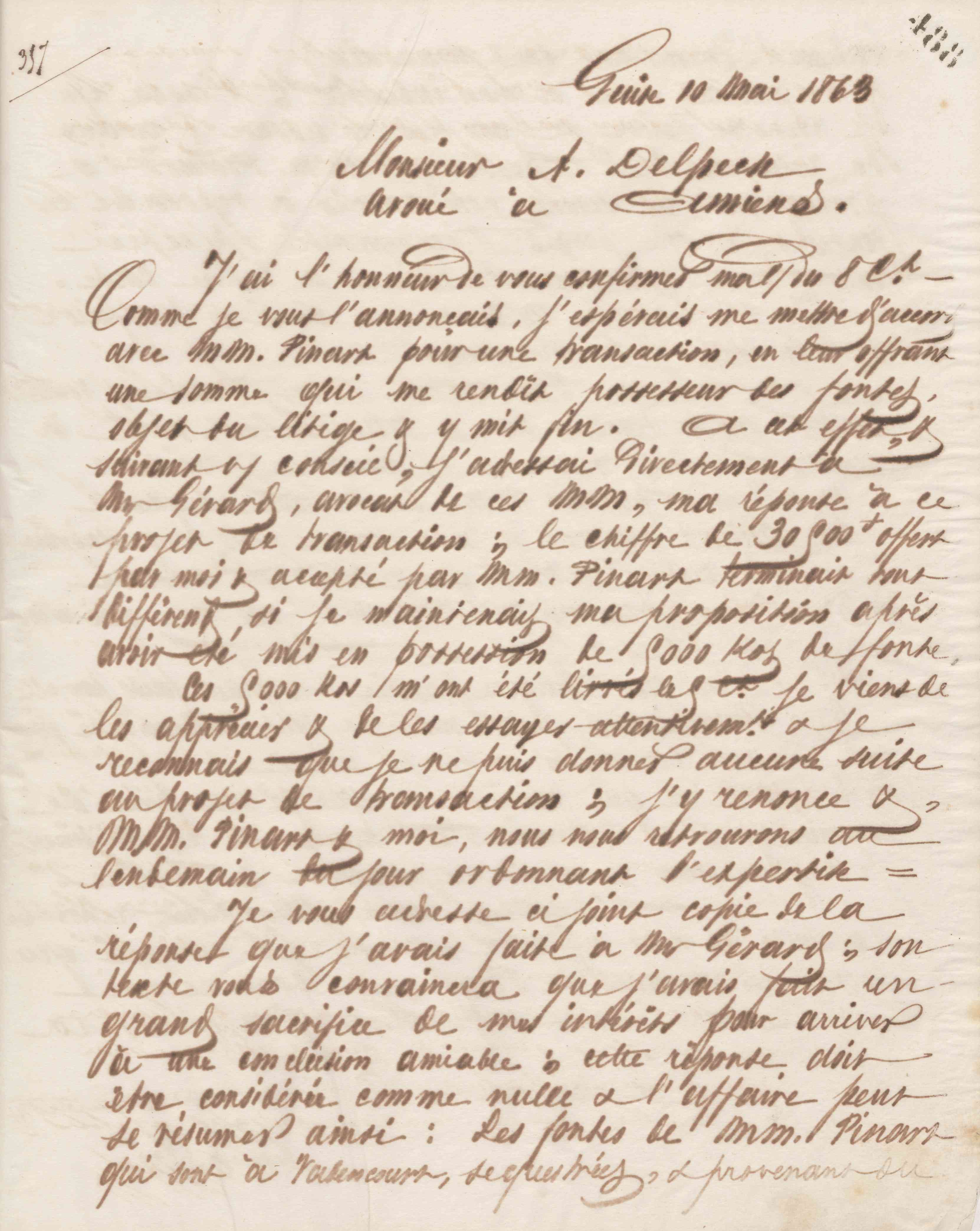 Jean-Baptiste André Godin à Alphonse Delpech, 10 mai 1863