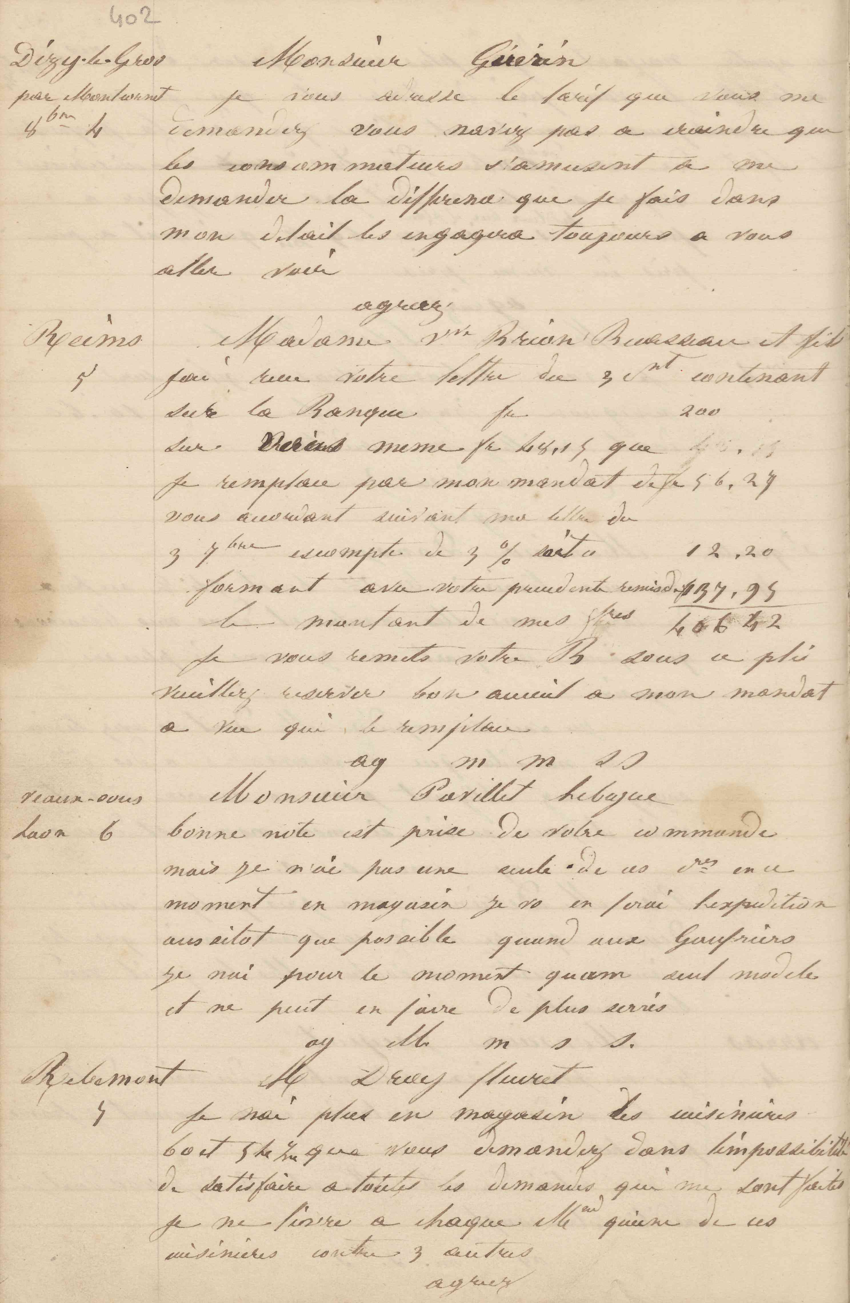Jean-Baptiste André Godin à monsieur Pavillet-Lebègue, 6 [octobre 1849]