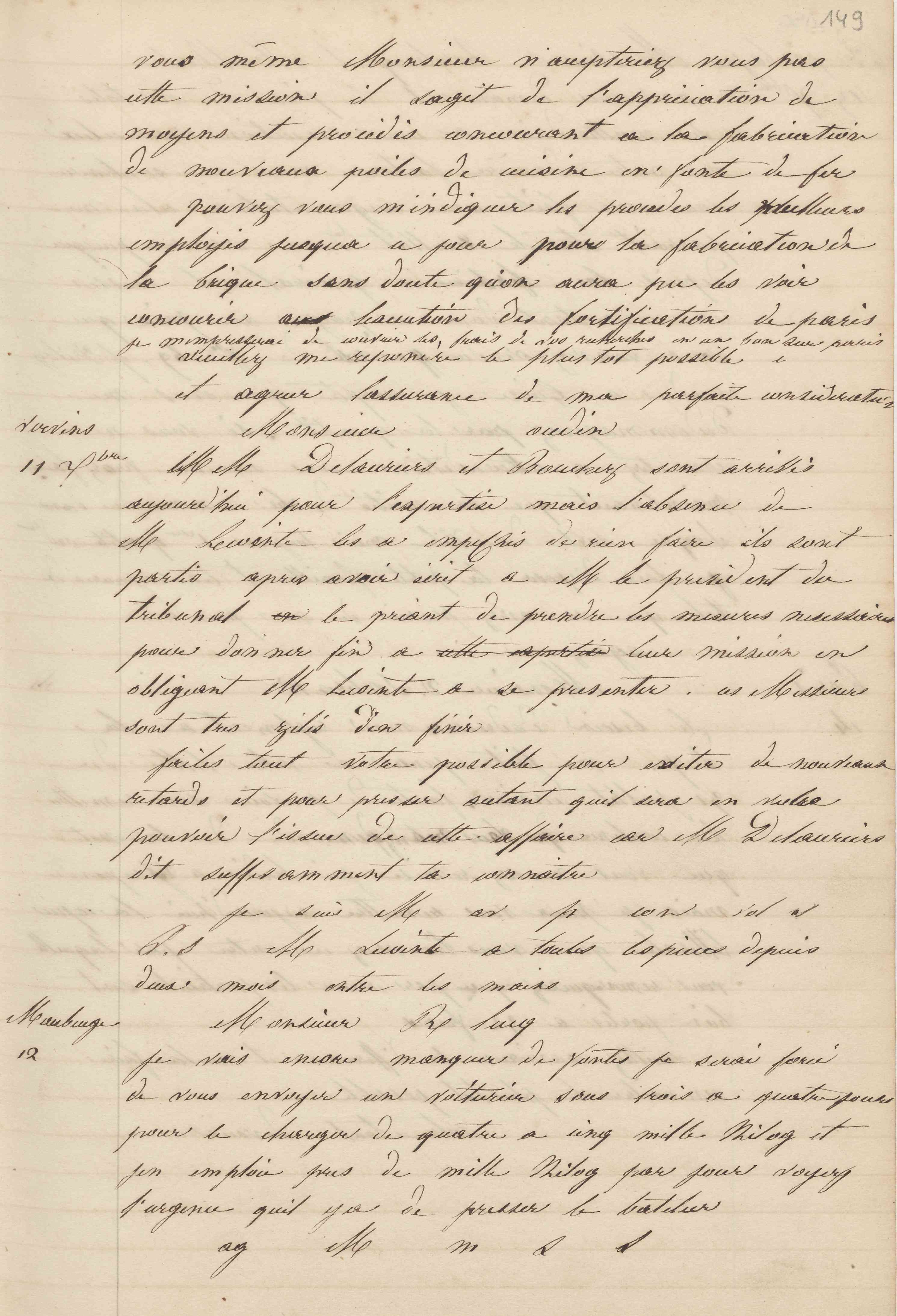 Jean-Baptiste André Godin à monsieur Desnos-Gardissal, 11 décembre 1847