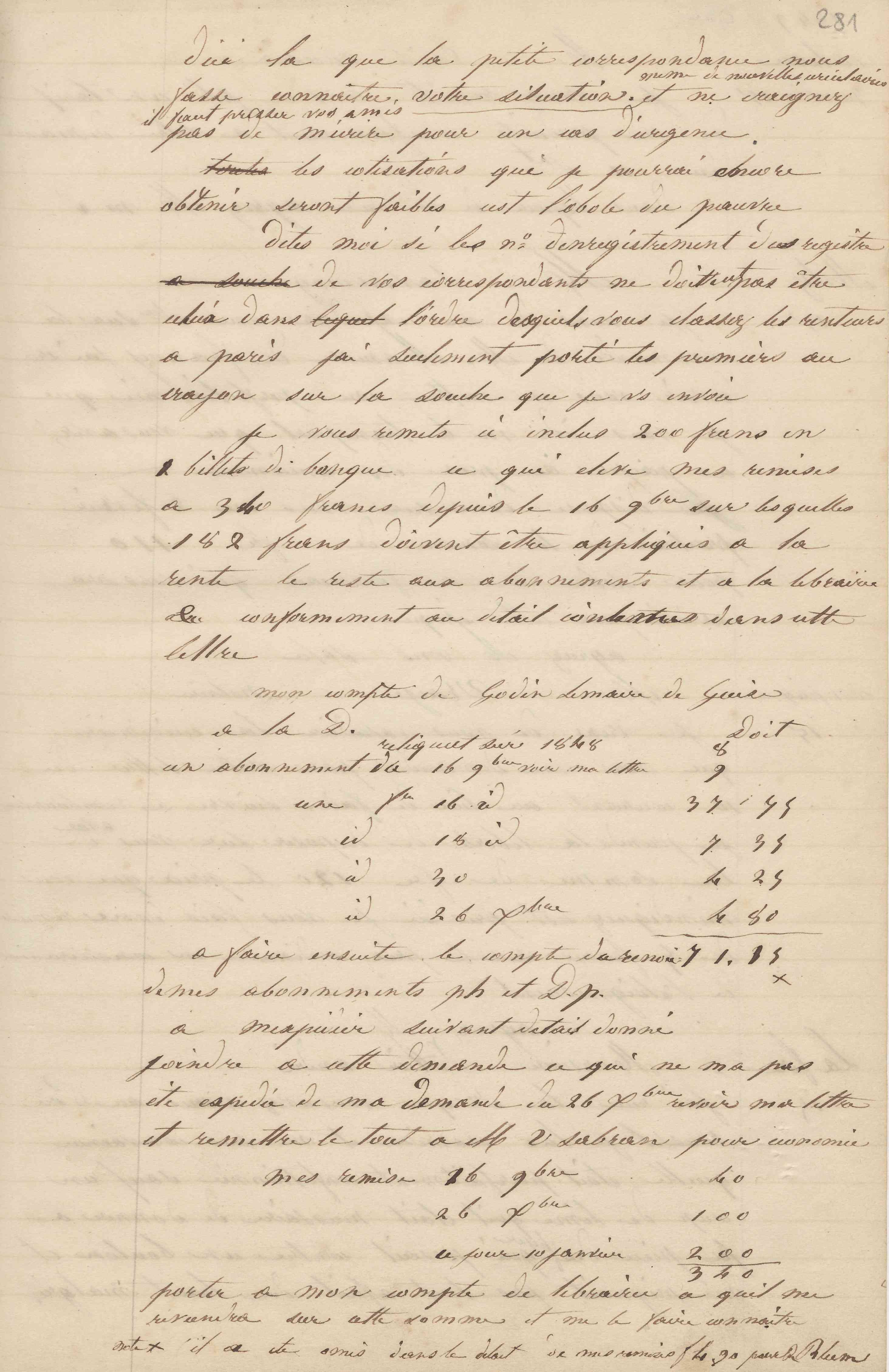 Jean-Baptiste André Godin aux gérants de La Démocratie pacifique, 10 janvier 1849