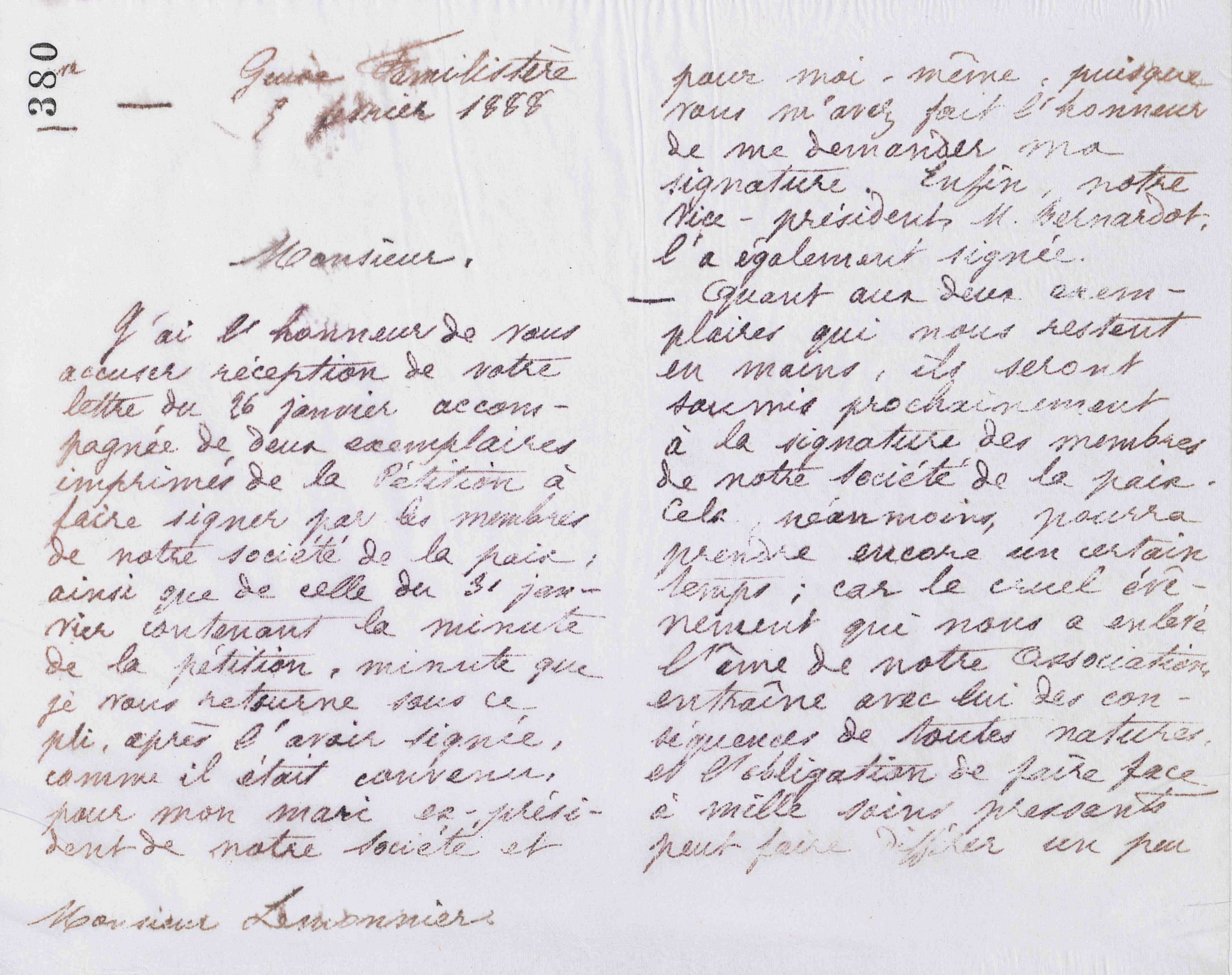 Marie Moret à Charles Lemonnier, 5 février 1888