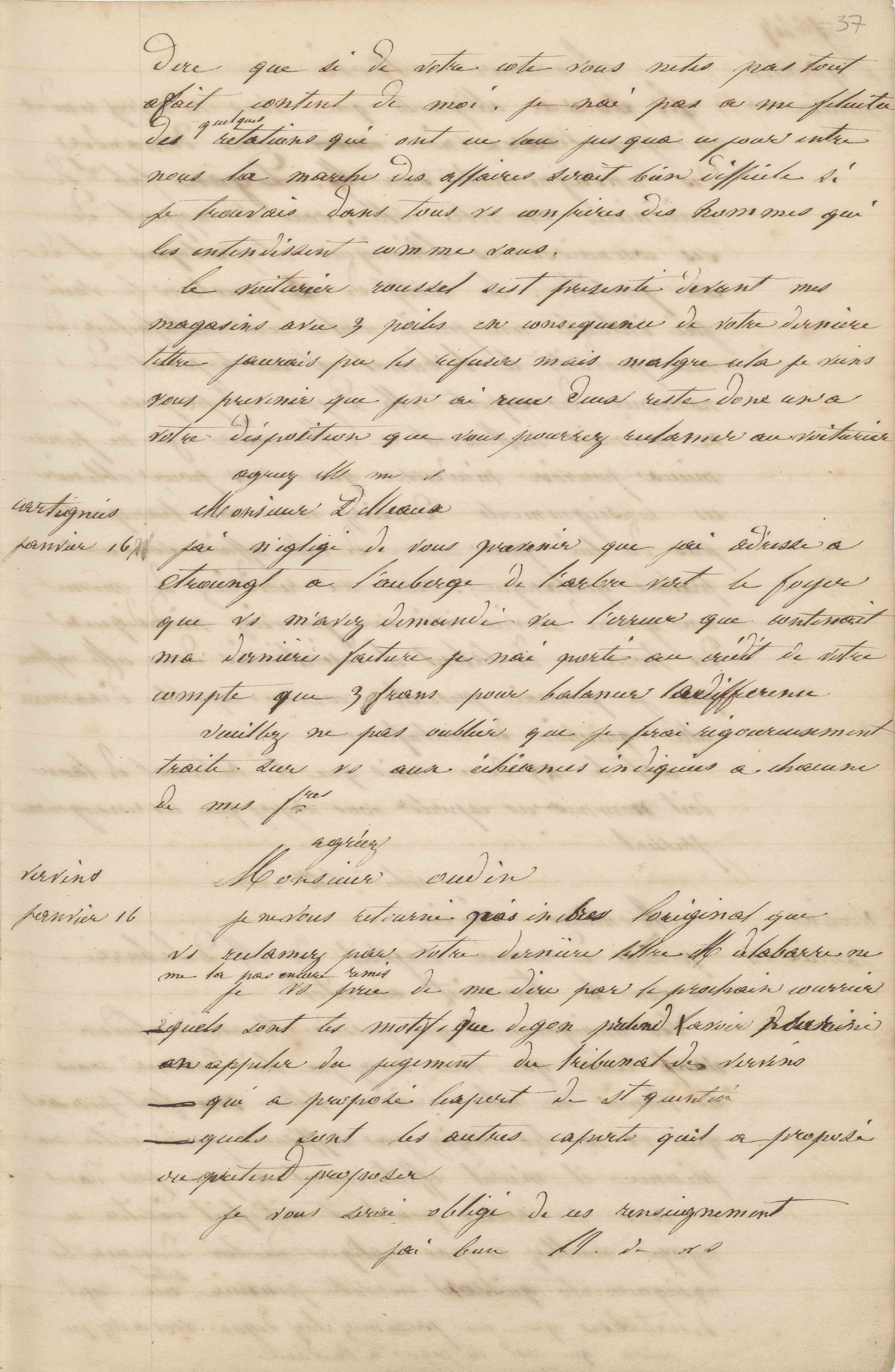Jean-Baptiste André Godin à monsieur Decroix, 16 janvier 1847