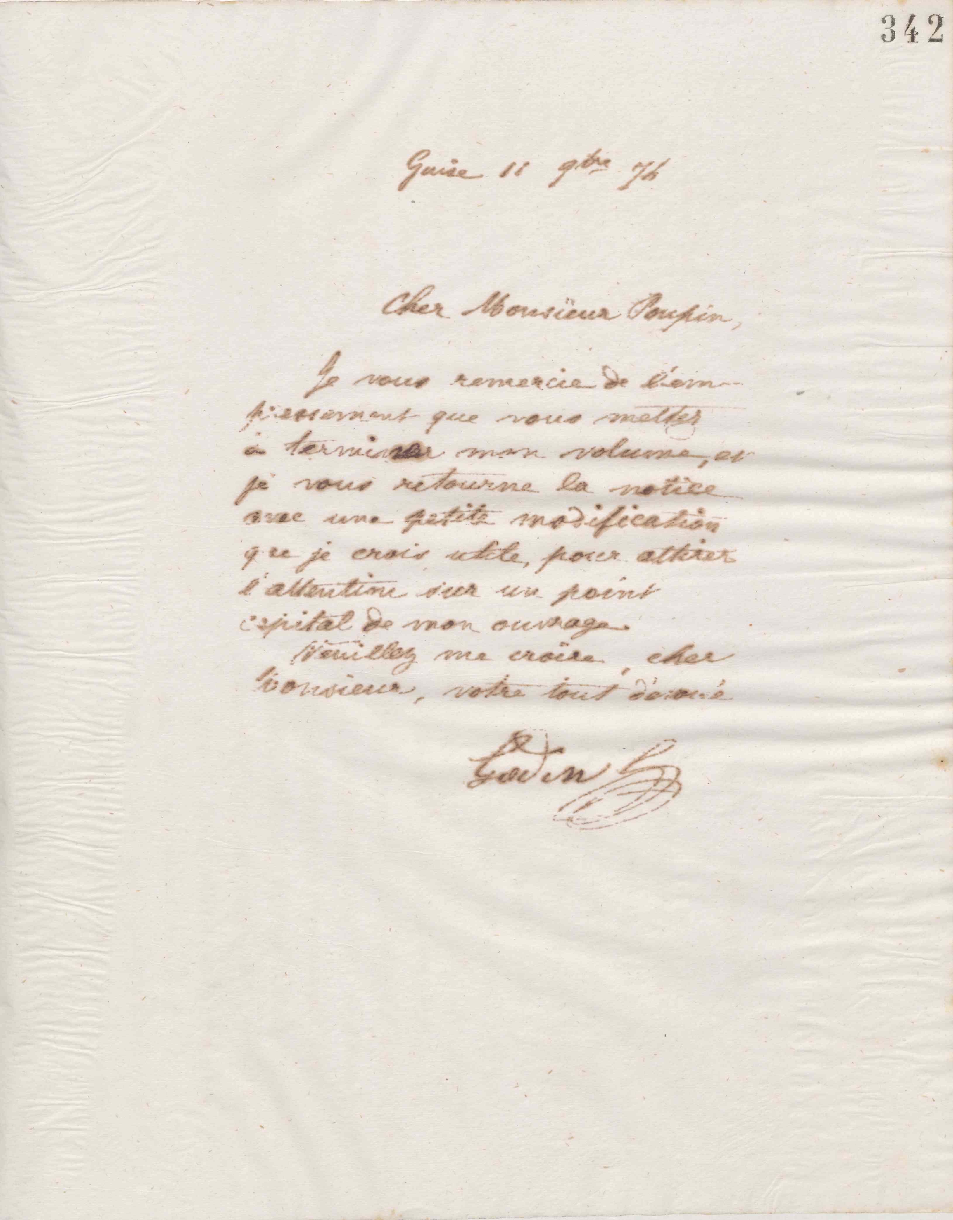 Jean-Baptiste André Godin à Victor Poupin, 11 novembre 1874 Jean-Baptiste André Godin à Victor Poupin, 11 novembre 1874