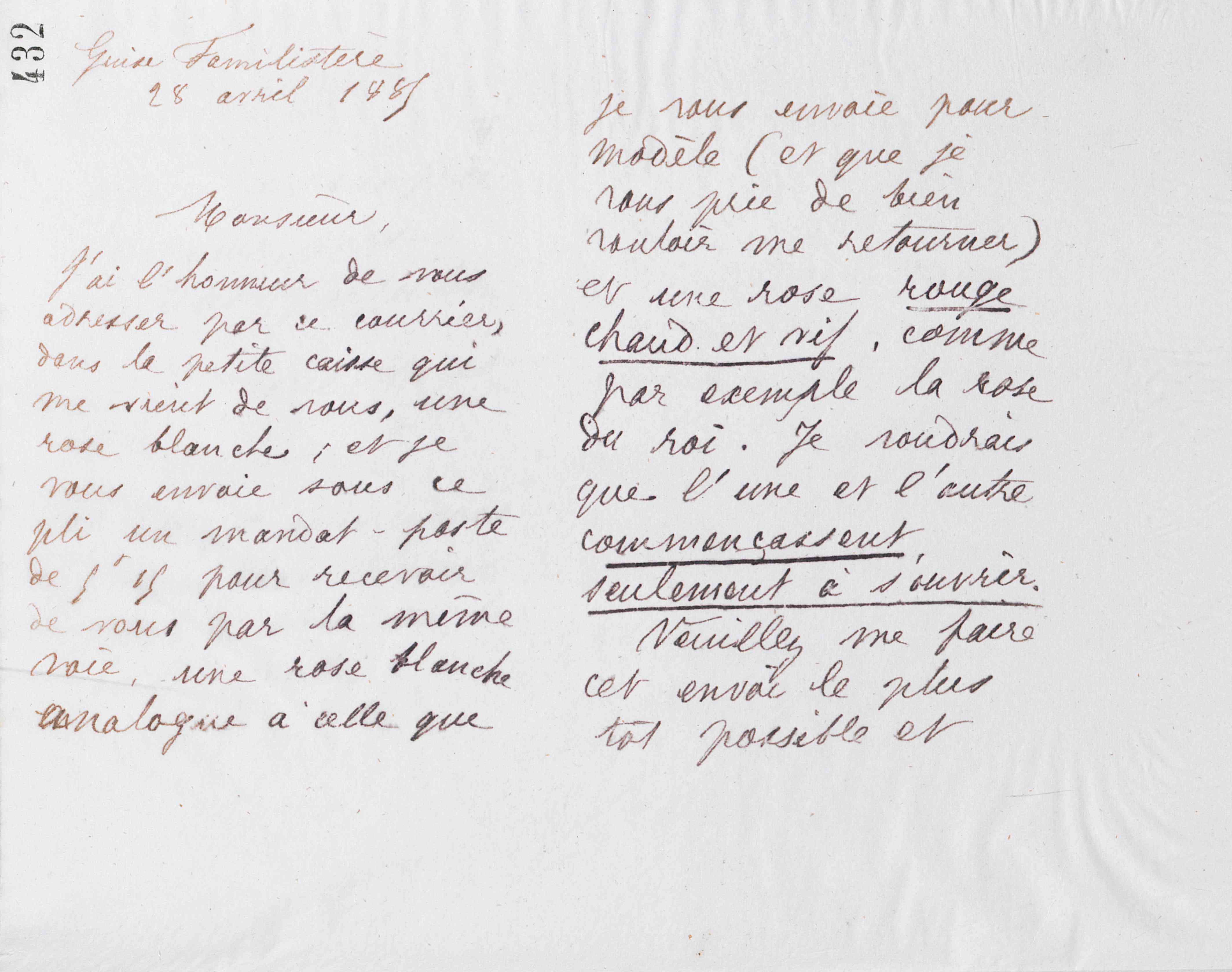 Marie Moret à Michel Bukowski, 28 avril 1885