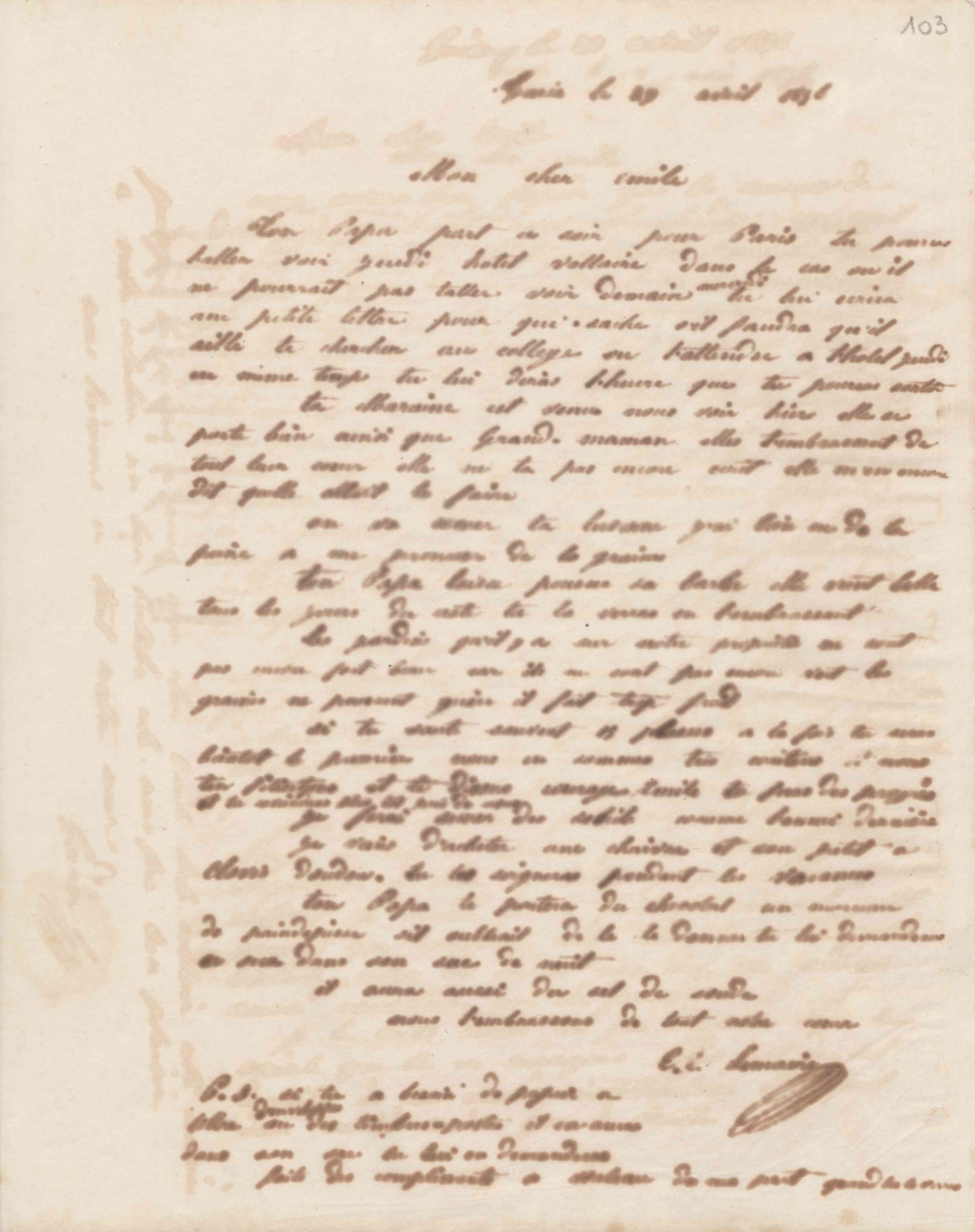 Esther Lemaire à Émile Godin, 29 avril 1856 Esther Lemaire à Émile Godin, 29 avril 1856