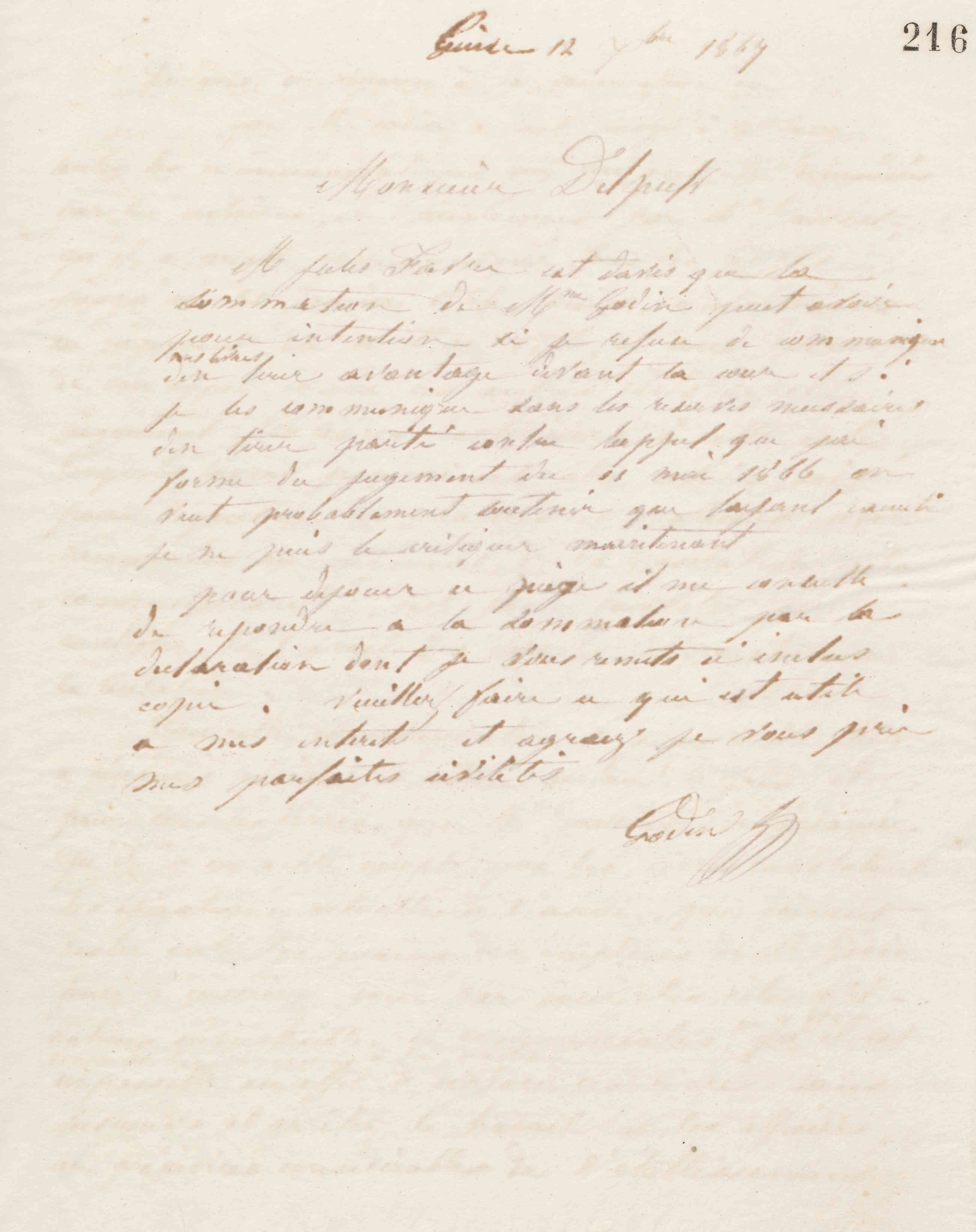 Jean-Baptiste André Godin à Alphonse Delpech, 12 décembre 1867 Jean-Baptiste André Godin à Alphonse Delpech, 12 décembre 1867