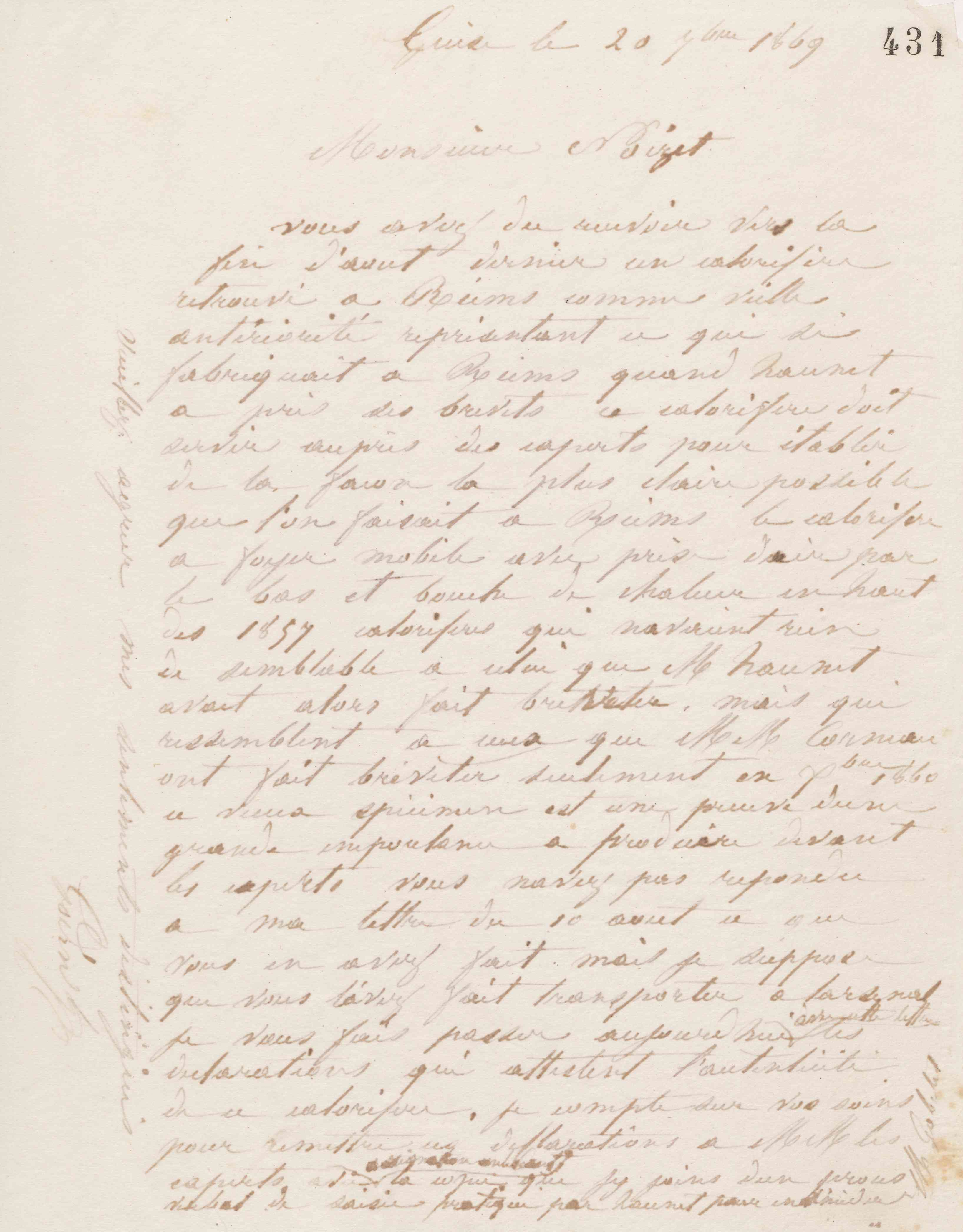 Jean-Baptiste André Godin à Charles René Noizet, 20 septembre 1869