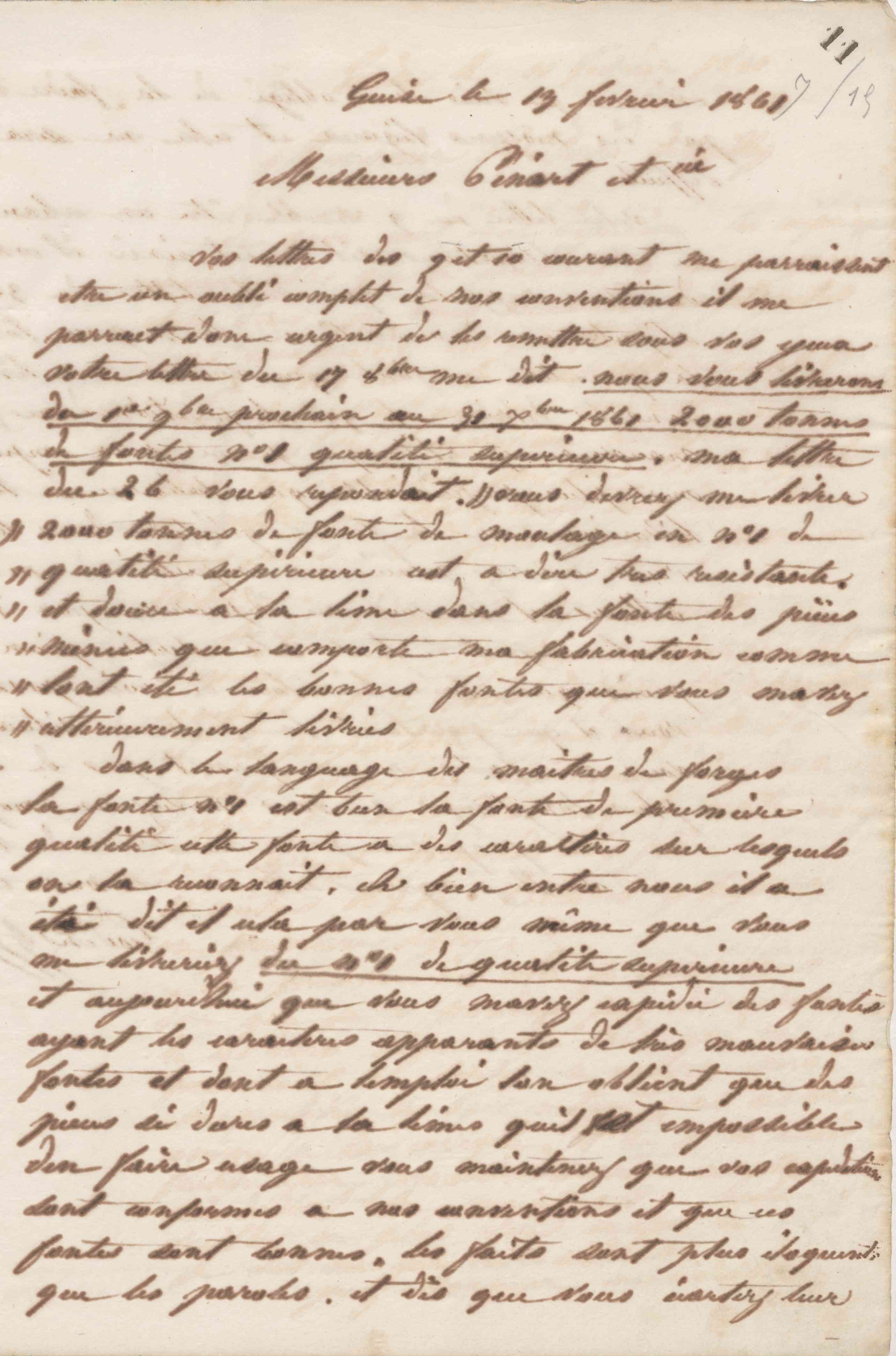 Jean-Baptiste André Godin à Pinart et Cie, 13 février 1861