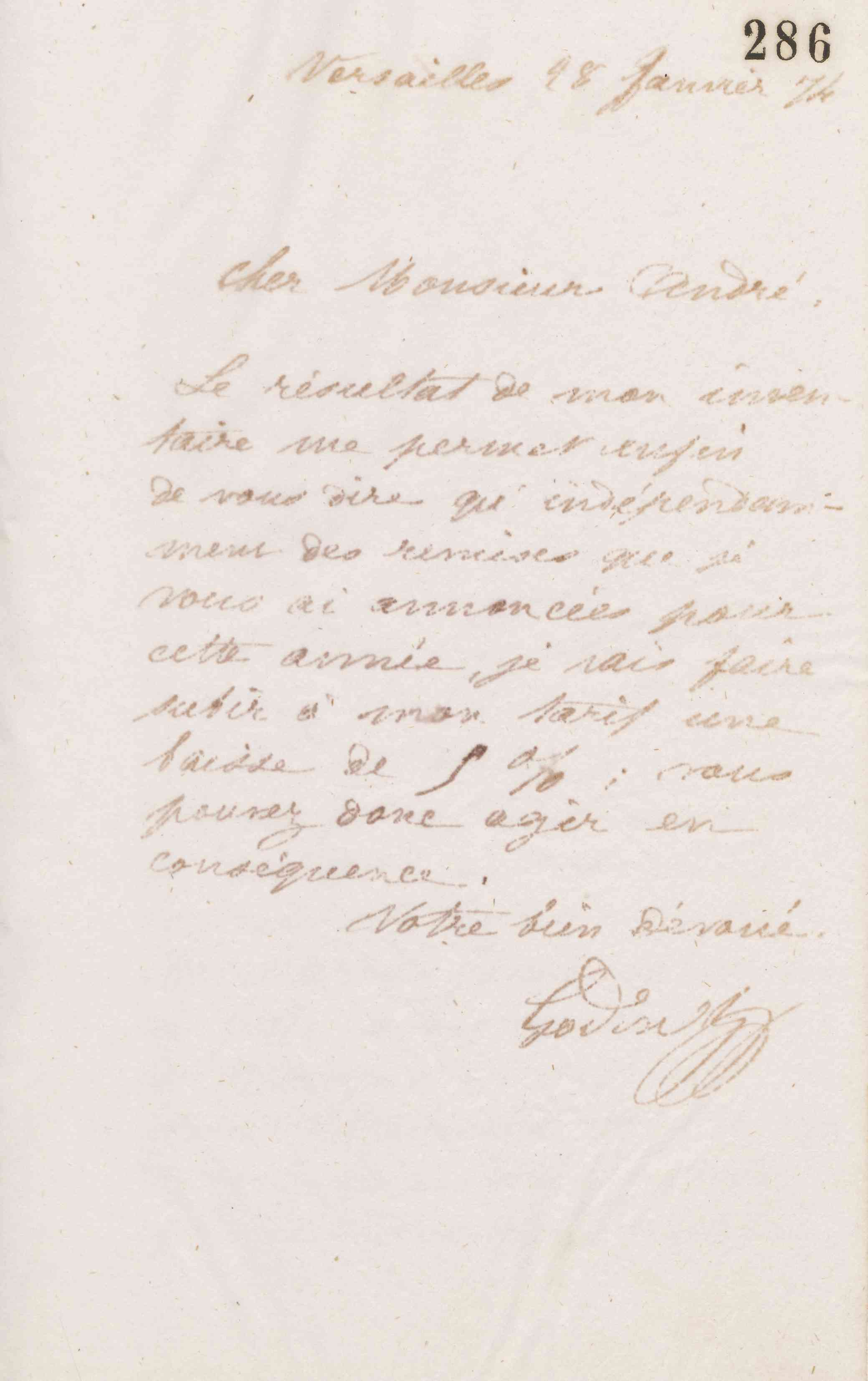 Jean-Baptiste André Godin à Eugène André, 28 janvier 1874
