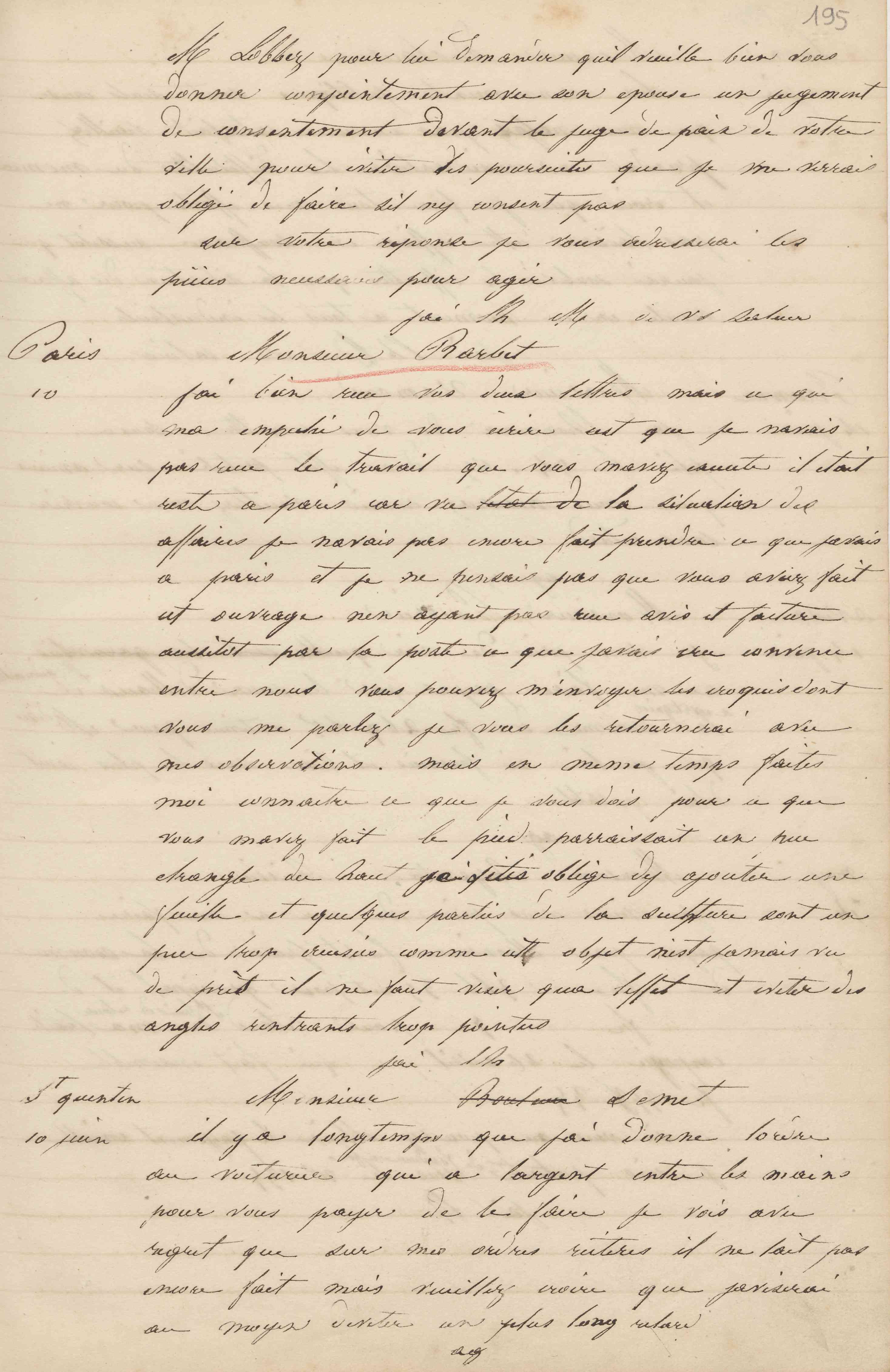 Jean-Baptiste André Godin à monsieur Barbet, 10 juin 1848