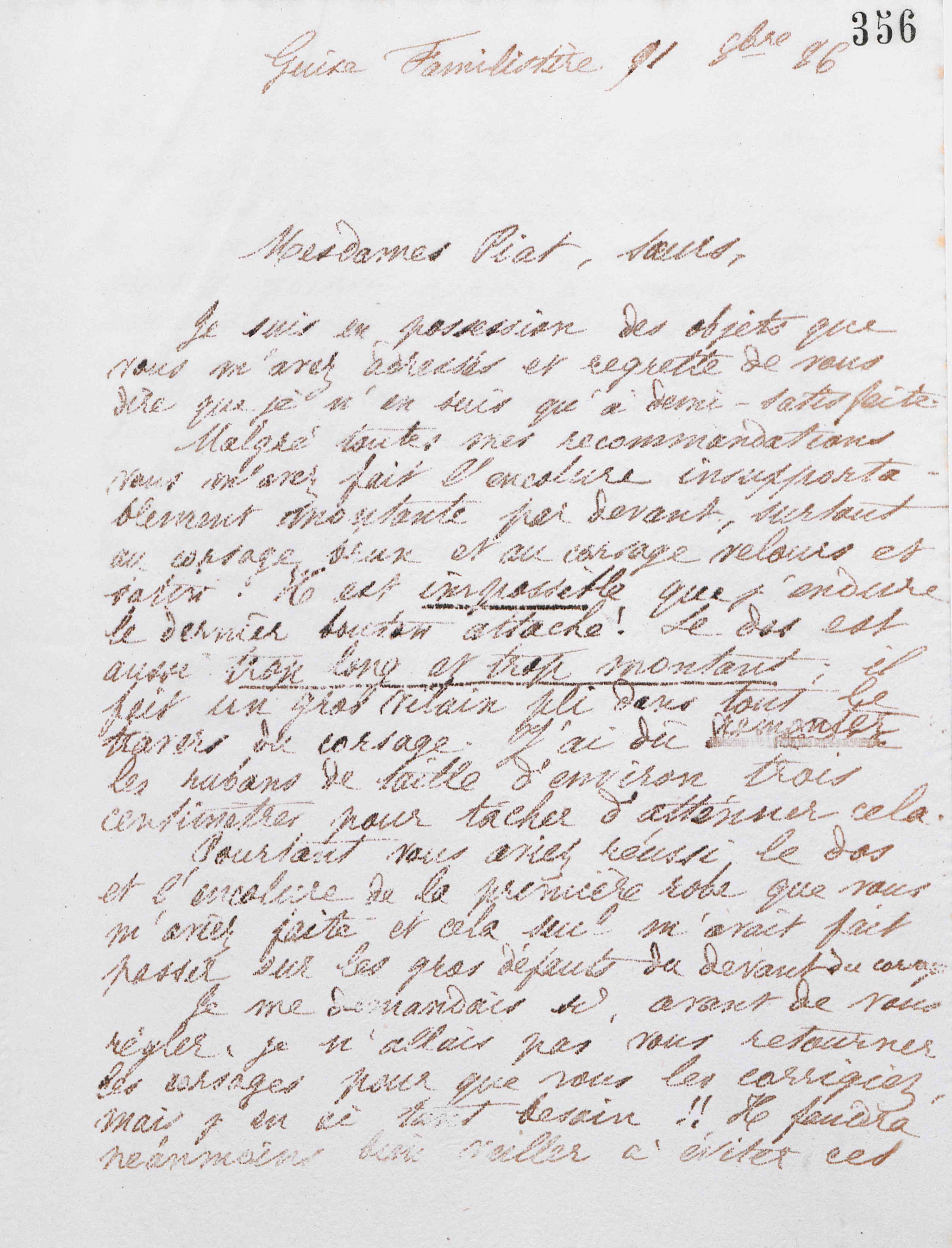 Marie Moret à Piat sœurs, 11 octobre 1886