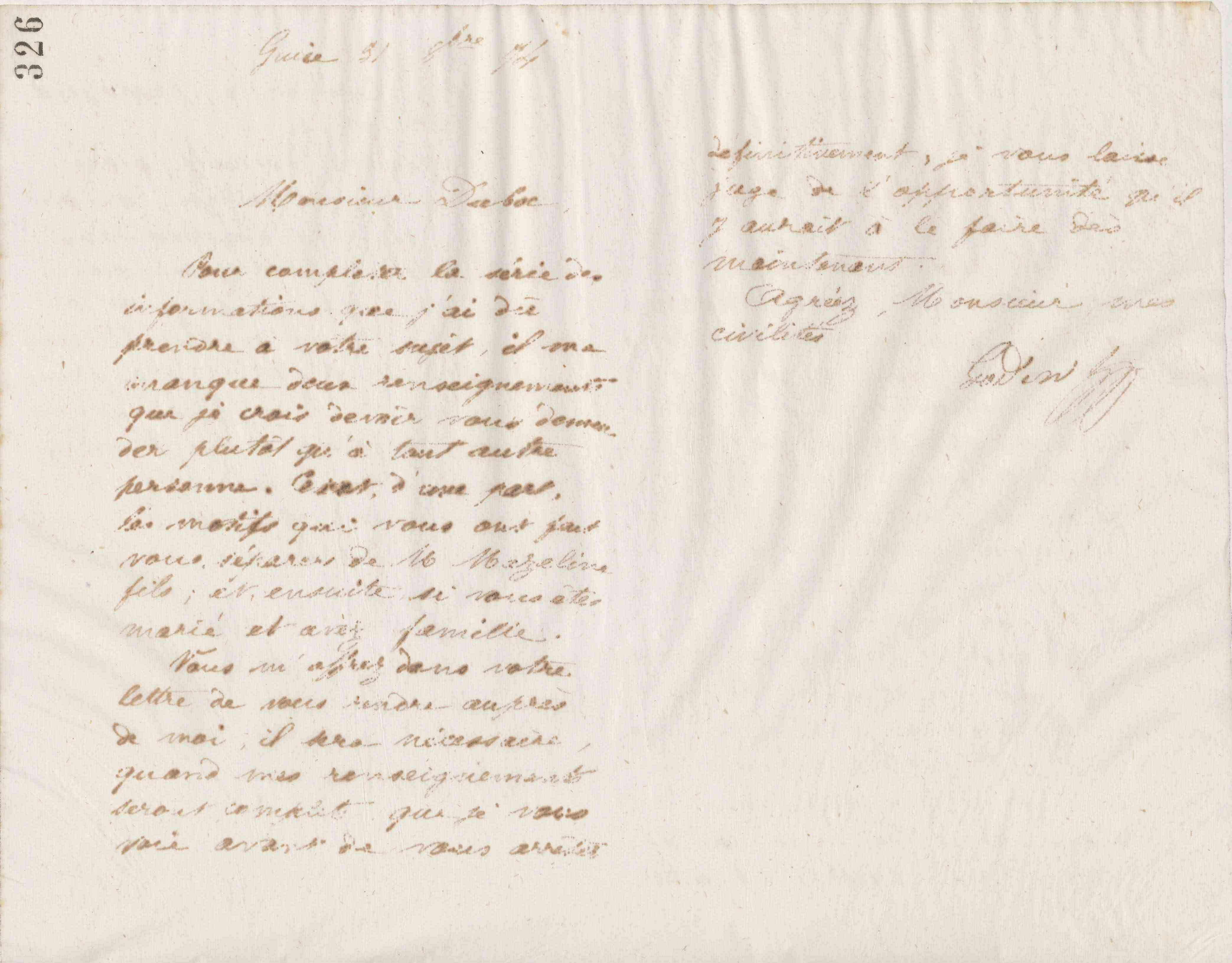 Jean-Baptiste André Godin à monsieur Duboc, 31 octobre 1874