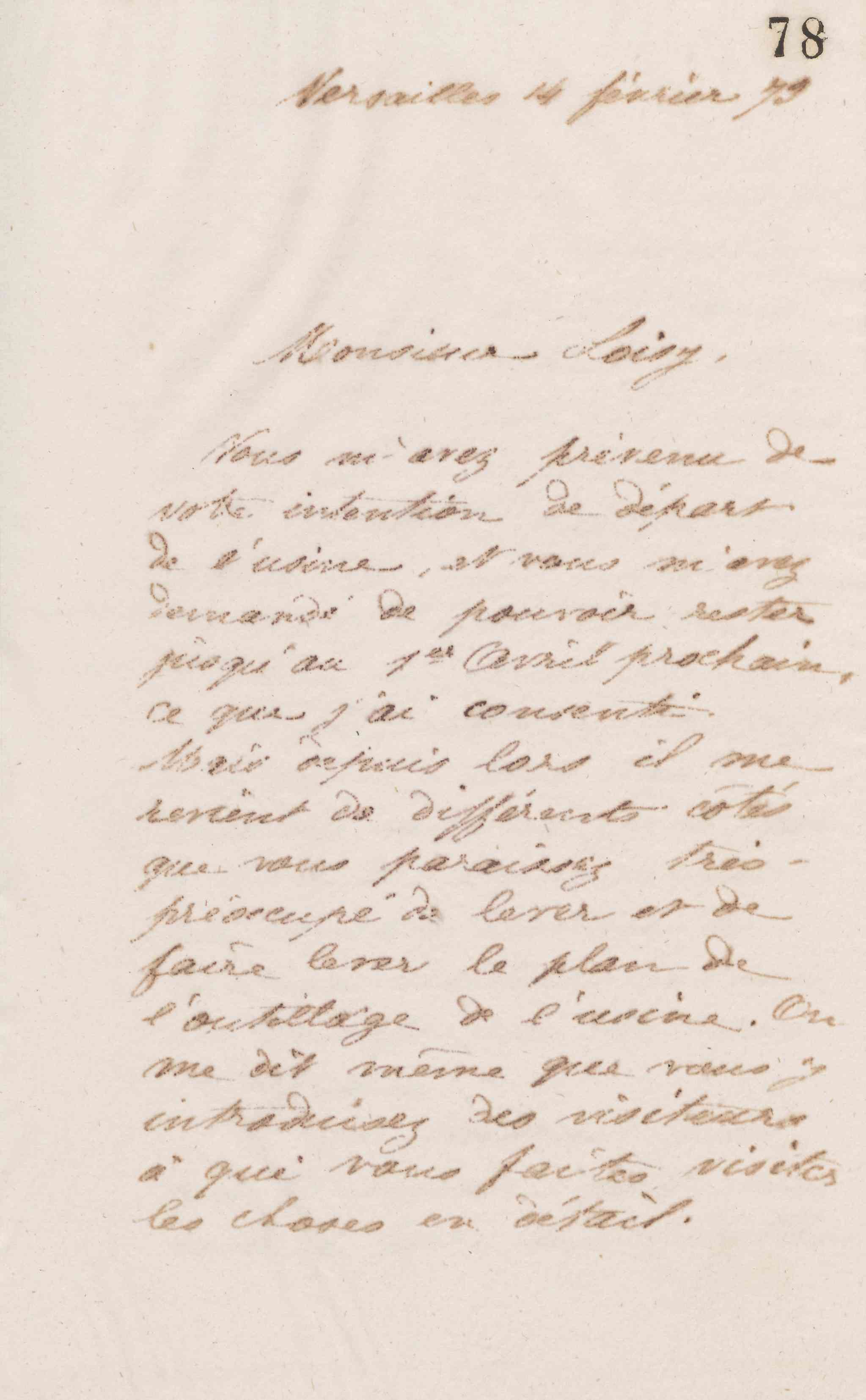 Jean-Baptiste André Godin à monsieur Loisy, 14 février 1873