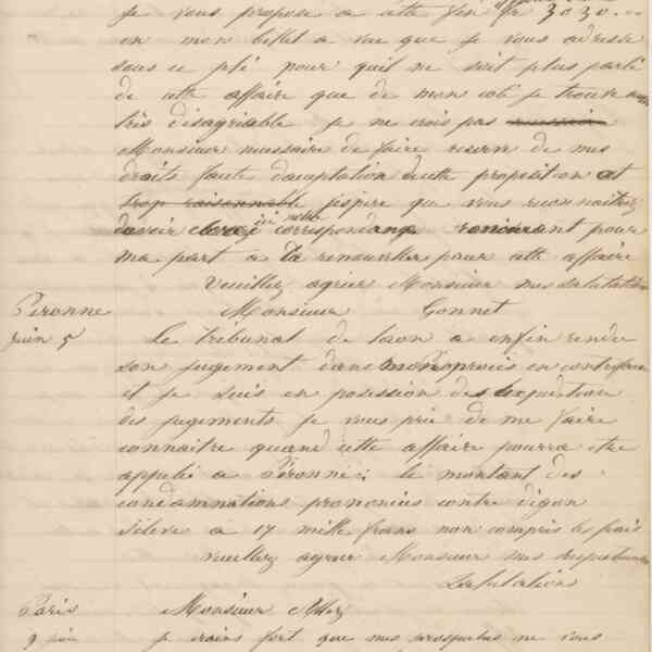 Jean-Baptiste André Godin au directeur gérant de la Société anonyme des hauts-fourneaux, usines et charbonnages de Marcinelle et Couillet, 4 juin 1849
