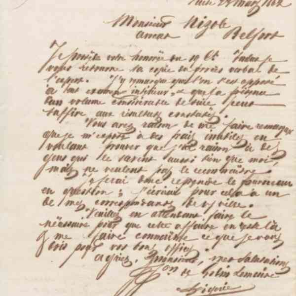 Jean-Baptiste André Godin à monsieur Nizole, 23 mars 1862
