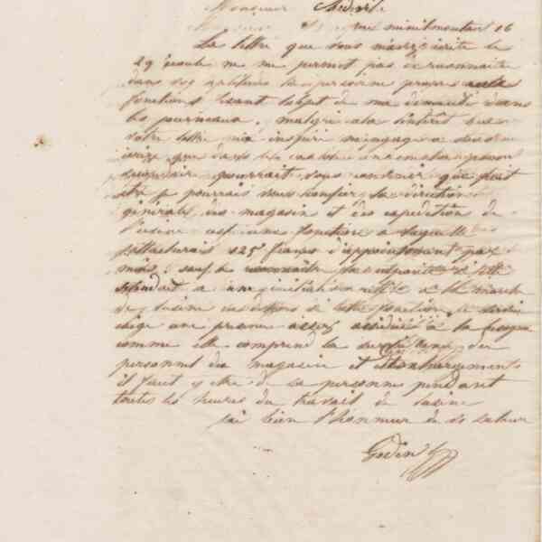 Jean-Baptiste André Godin à monsieur Chedevile, 2 octobre 1861