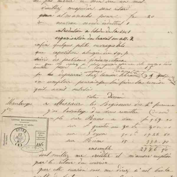 Jean-Baptiste André Godin aux gérants de La Démocratie pacifique, 10 novembre 1847