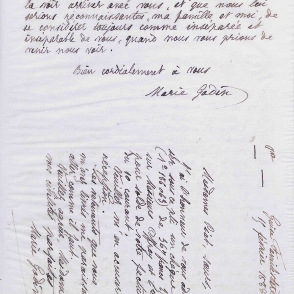 Marie Moret à Alexandre Tisserant, 15 février 1888