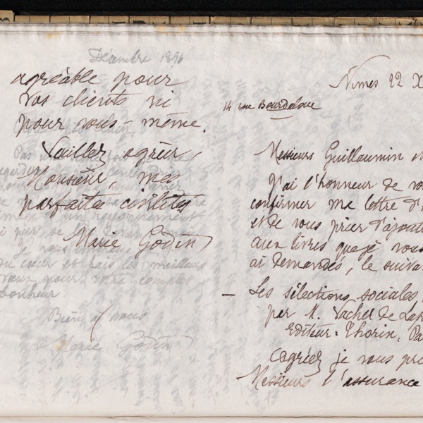 Marie Moret à Émile Acker, 22 décembre 1896
