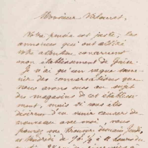 Jean-Baptiste André Godin à monsieur Fustier, 20 février 1873