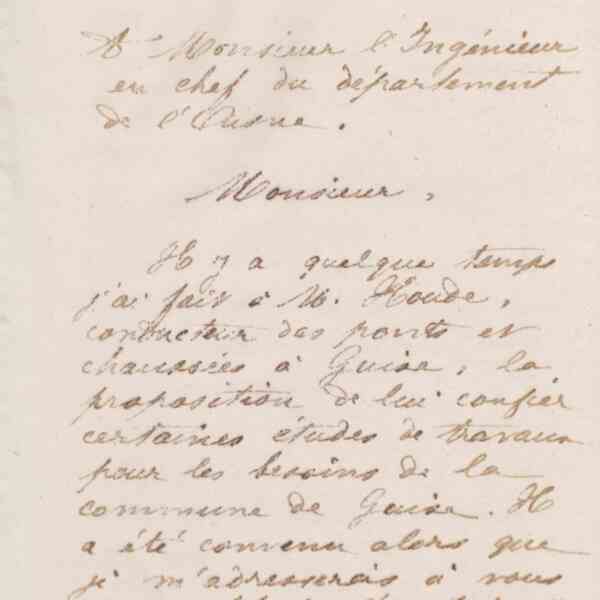 Jean-Baptiste André Godin à monsieur l'ingénieur en chef du département de l'Aisne, 23 mars 1873