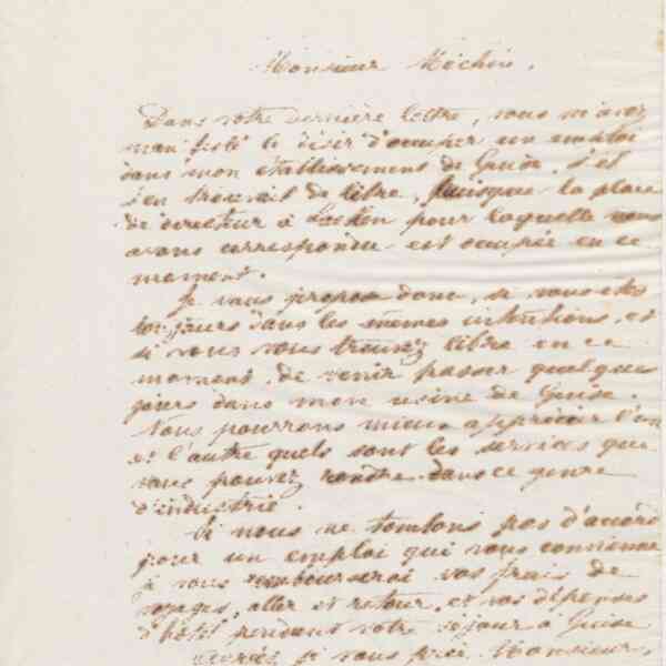 Jean-Baptiste André Godin à monsieur Méchin, 7 août 1874