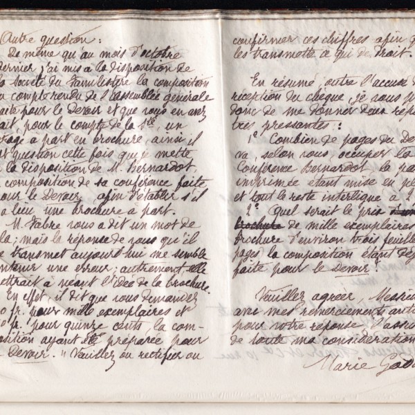 Marie Moret à Roger et Laporte, 7 juin 1893