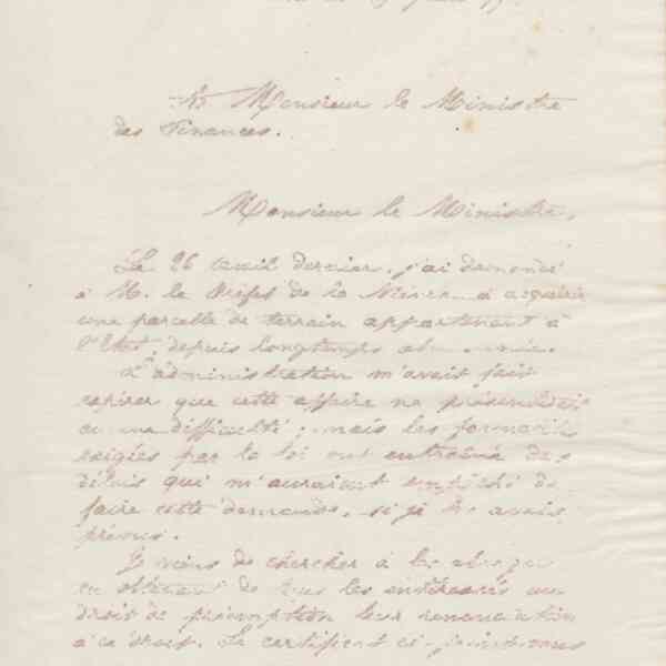 Jean-Baptiste André Godin au ministre des Finances, 29 juin 1875