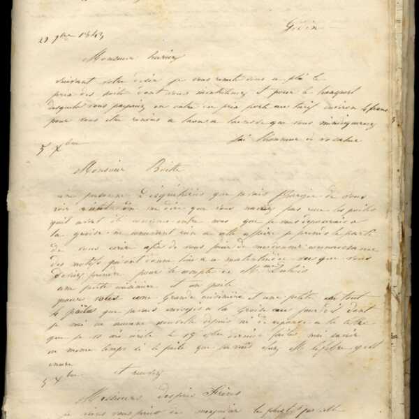 Jean-Baptiste André Godin aux gérants et directeurs de La Démocratie pacifique, 29 novembre 1843