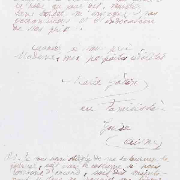 Marie Moret à Henriette Prestat, 30 novembre 1889