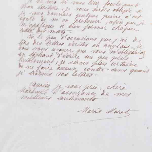 Marie Moret à Mary Hart, 7 janvier 1886