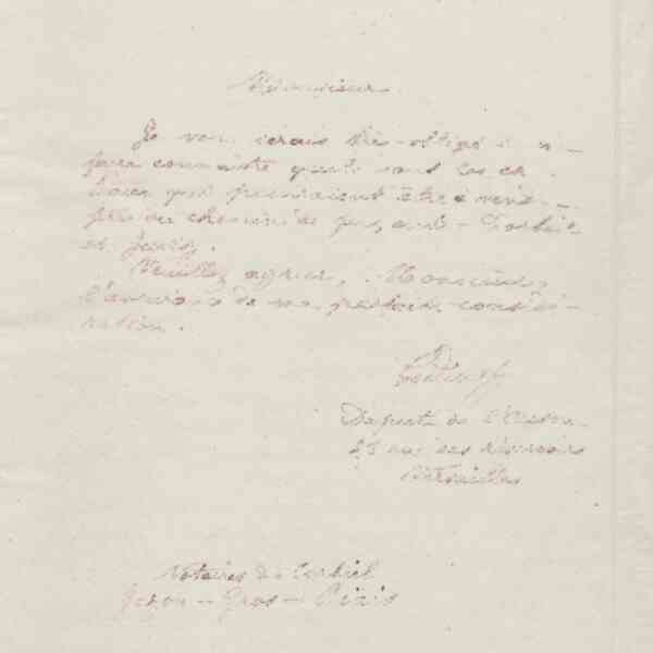 Jean-Baptiste André Godin à messieurs Jozon, Cros et Biais, notaires à Corbeil 22 décembre 1875