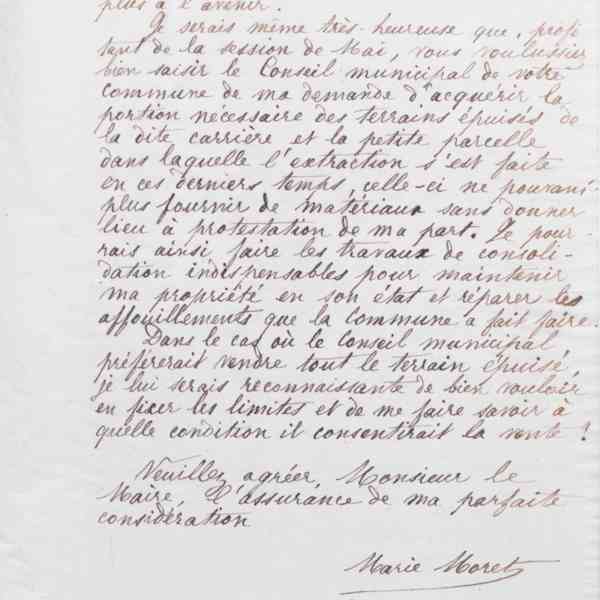 Marie Moret au maire de Lesquielles-Saint-Germain, 9 mai 1885
