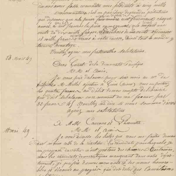 Jean-Baptiste André Godin aux gérants de La Démocratie pacifique, 10 février 1849