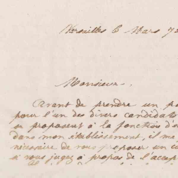 Jean-Baptiste André Godin aux candidats à l'emploi d'économe du Familistère, 6 mars 1873