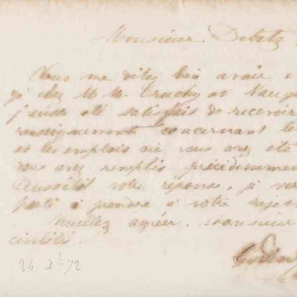 Jean-Baptiste André Godin à monsieur Debetz, 24 décembre 1872