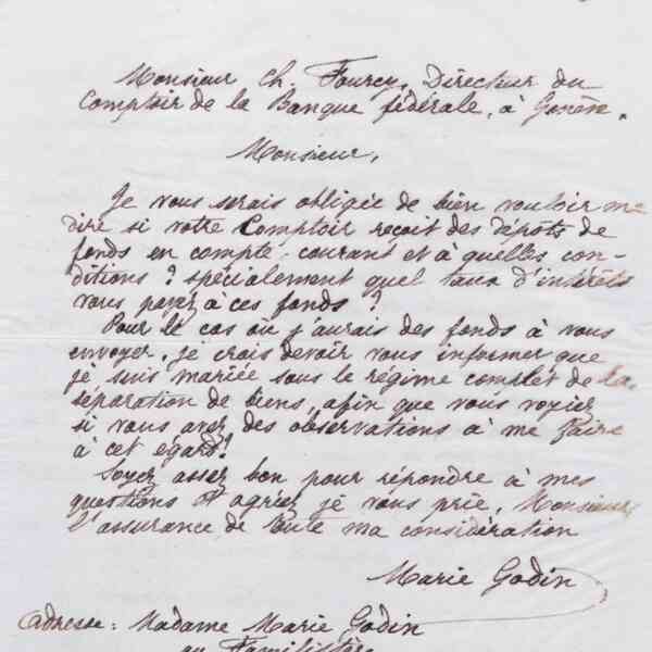 Marie Moret à monsieur Ch. Fourcy, 8 novembre 1887