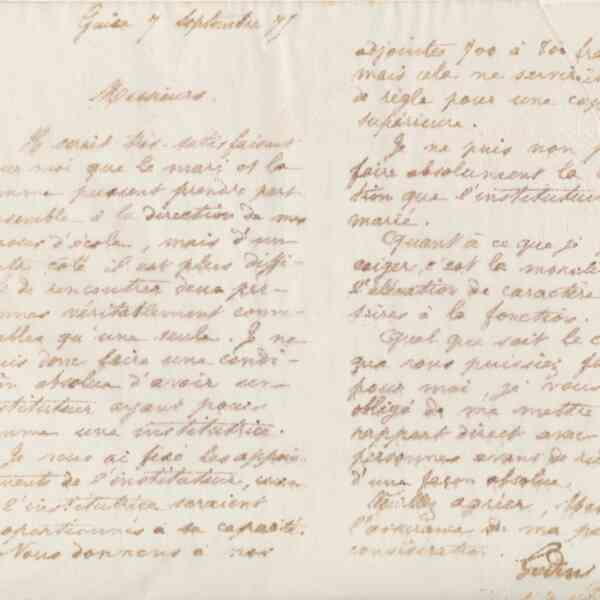 Jean-Baptiste André Godin à Benoist et Fourmestraux, 7 septembre 1875