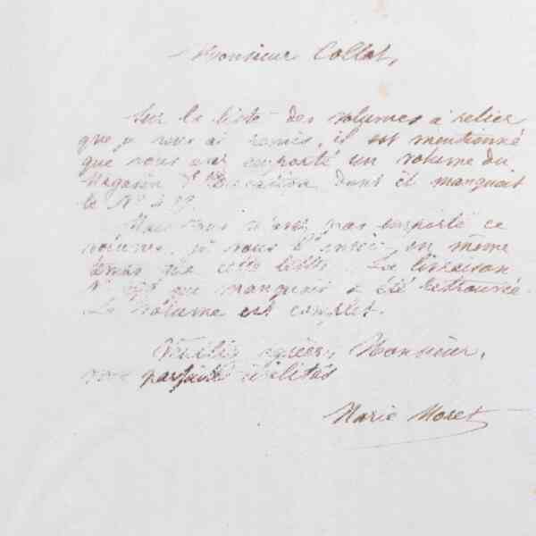 Marie Moret à monsieur Collot, 5 janvier 1886