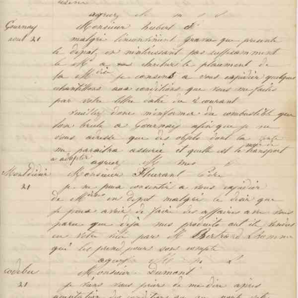 Jean-Baptiste André Godin à messieurs Pauris et Malherbe, 21 août 1849