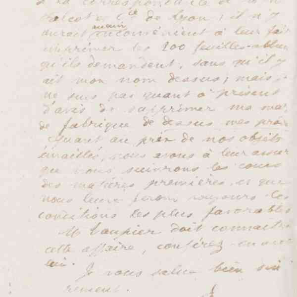 Jean-Baptiste André Godin à monsieur Delaruelle, 8 mars 1874