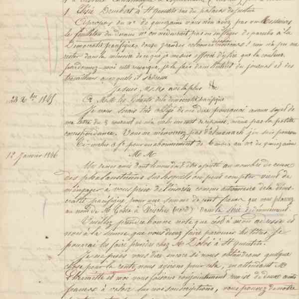 Jean-Baptiste André Godin aux gérants de La Démocratie pacifique, 8 décembre 1845