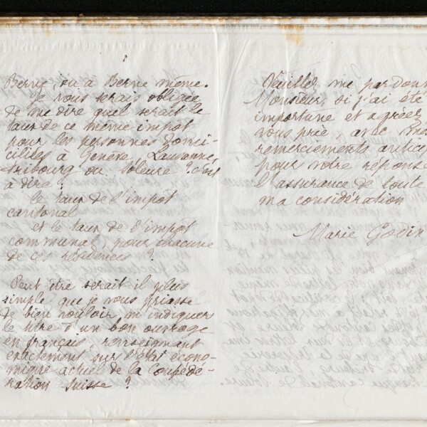 Marie Moret au directeur de la Banque cantonale de Berne, 20 octobre 1894