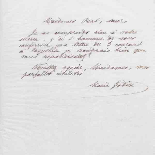 Marie Moret à Piat sœurs, 12 décembre 1887