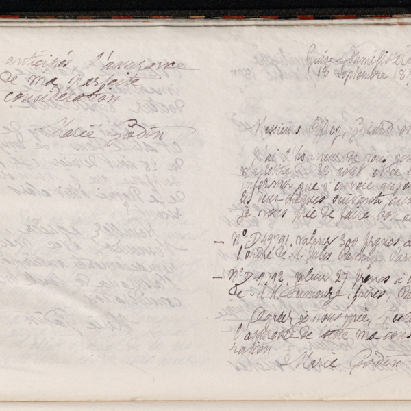 Marie Moret à monsieur Chastanier, 18 septembre 1897
