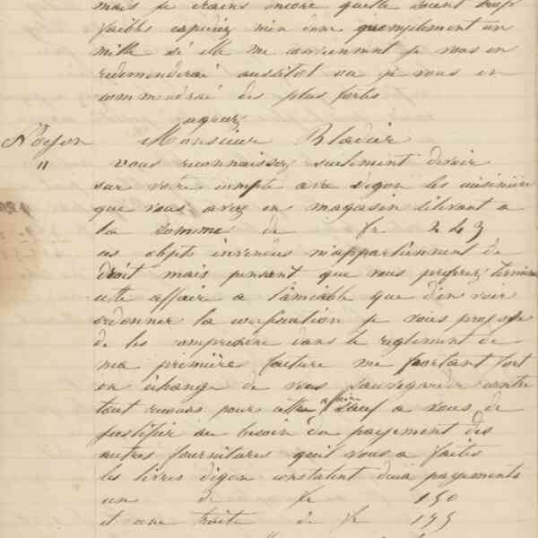 Jean-Baptiste André Godin à monsieur Lefébure, 11 octobre 1849