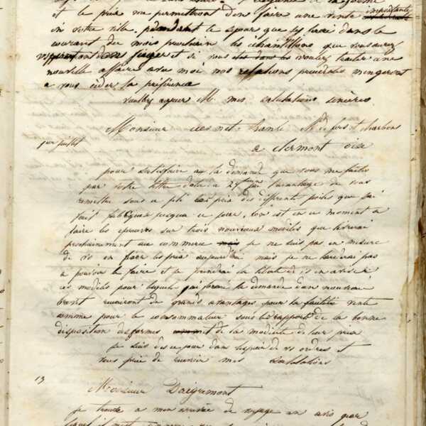 Jean-Baptiste André Godin à monsieur Daigremont, 13 juillet [1845]