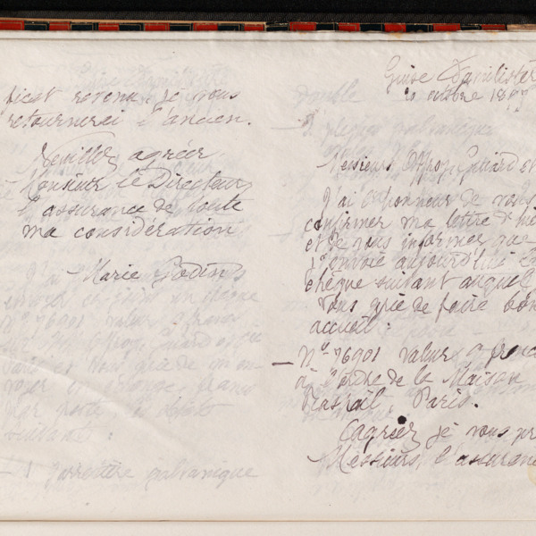 Marie Moret au directeur de la Banque cantonale de Berne, 20 octobre 1897